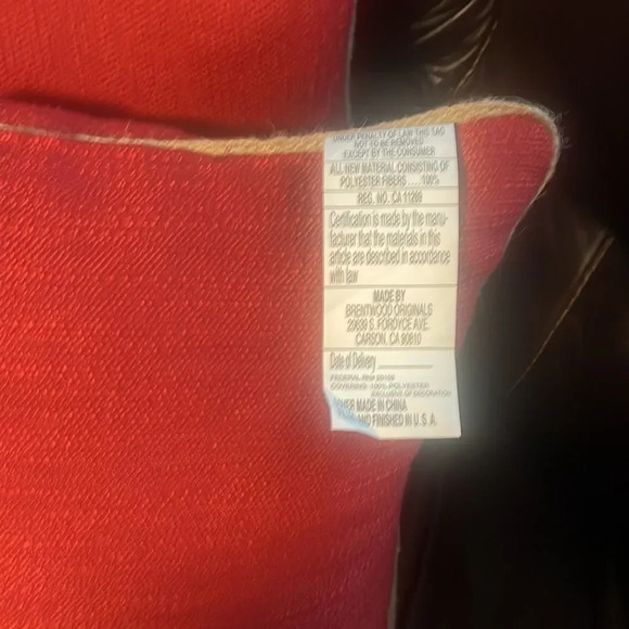 Brentwood Decorative Red Square Pillow with Tan trim - Picture 3 of 9